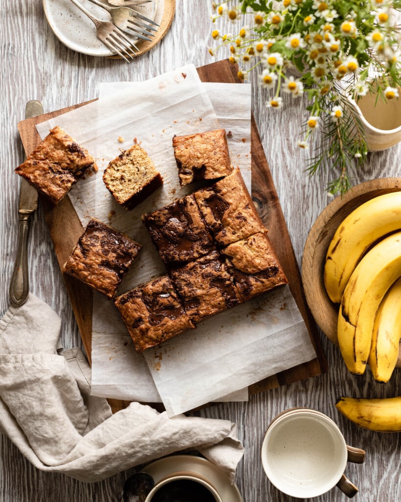 sliced banana snack cake