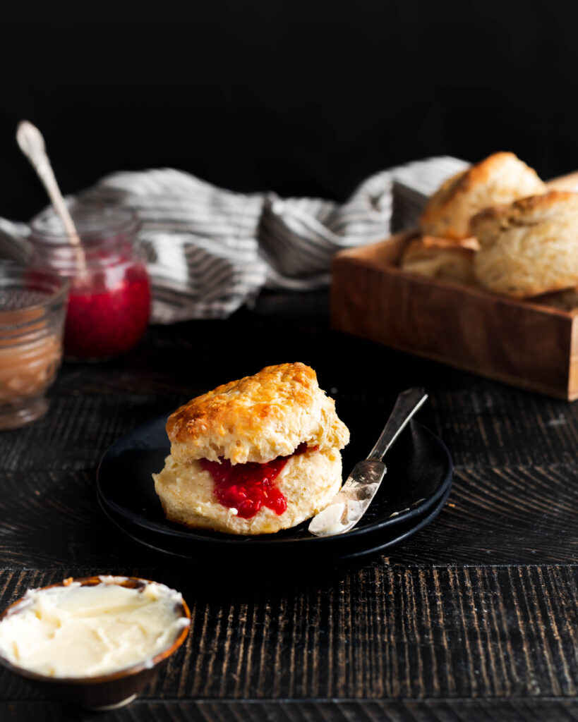 sourdough scones served with jam and butter