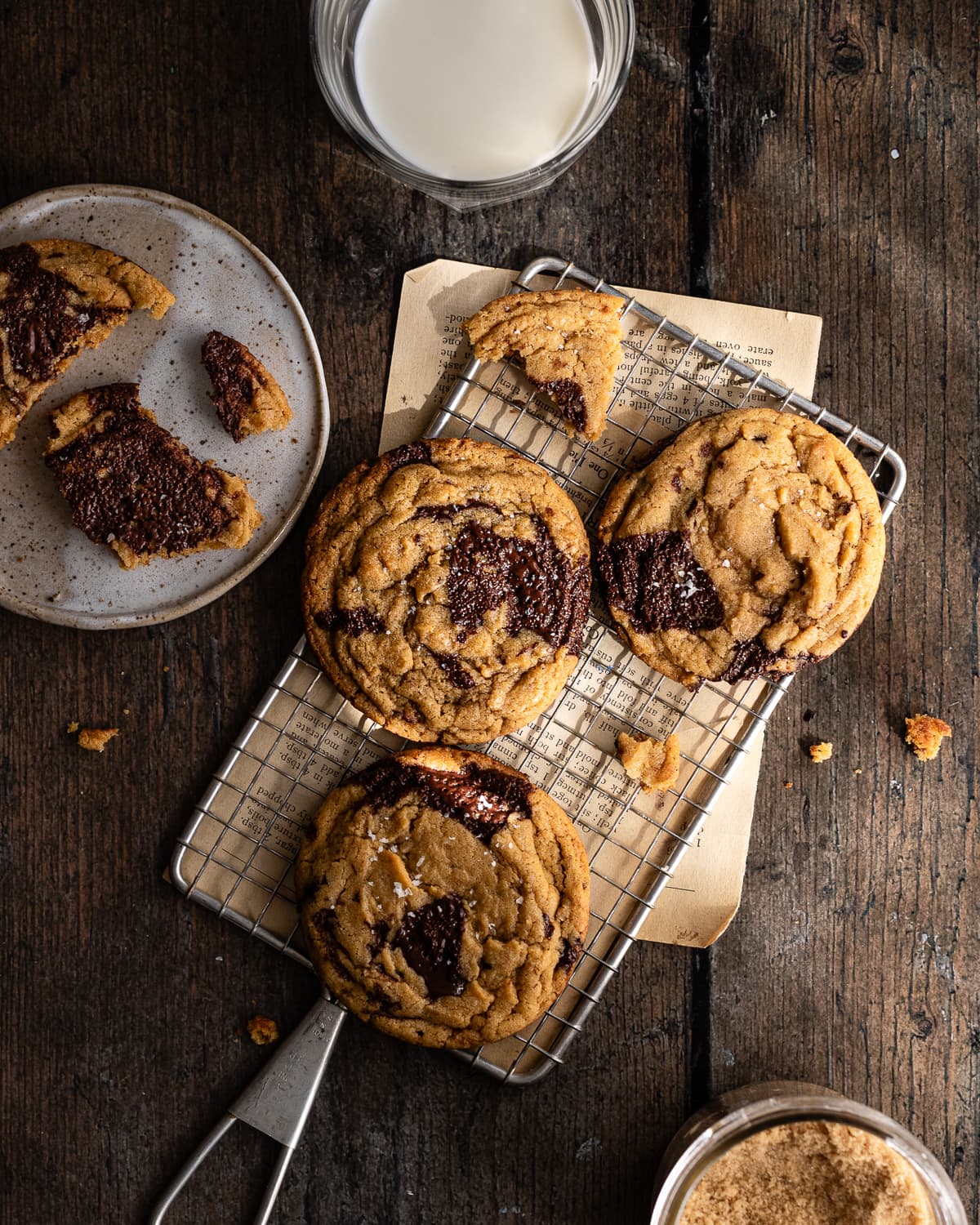 chocolate chunk cookies on a wire rack