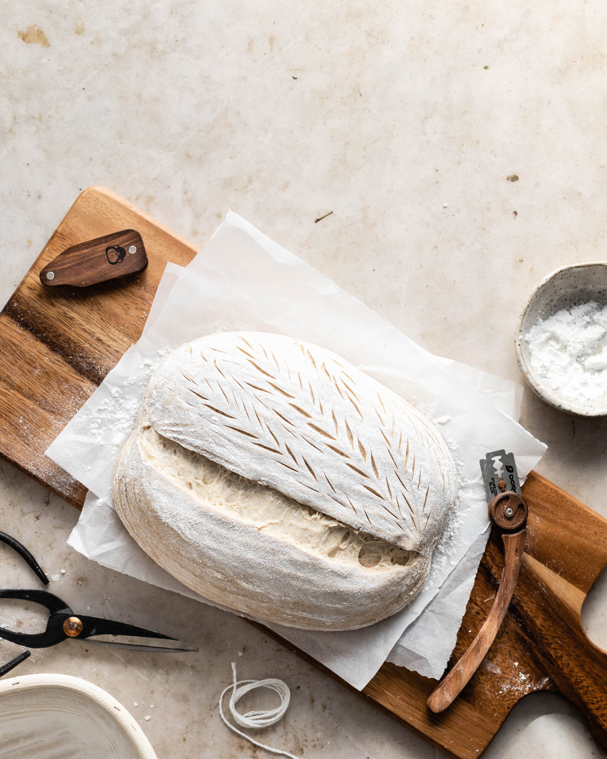 Dough on a wooden cutting board