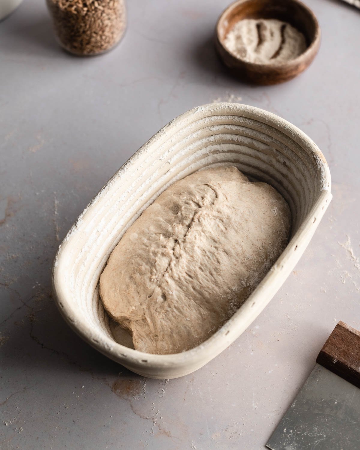 unbaked dough inside banneton