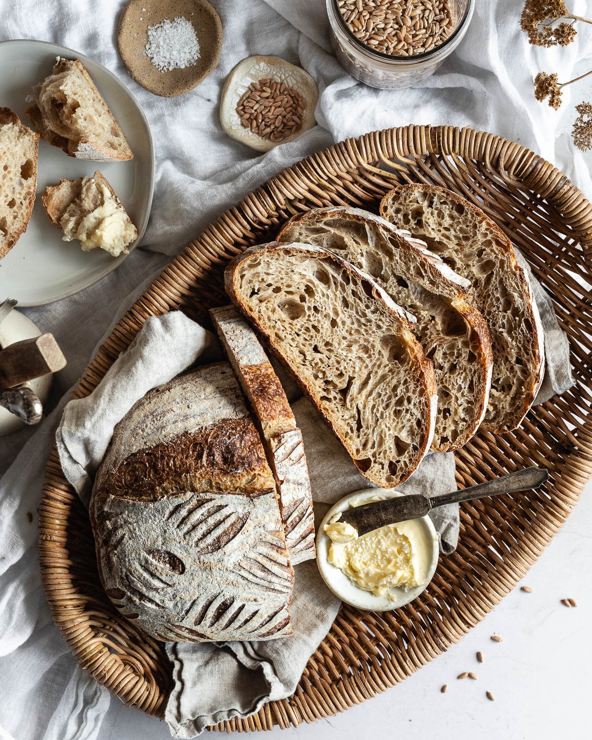 Sliced bread on a basket