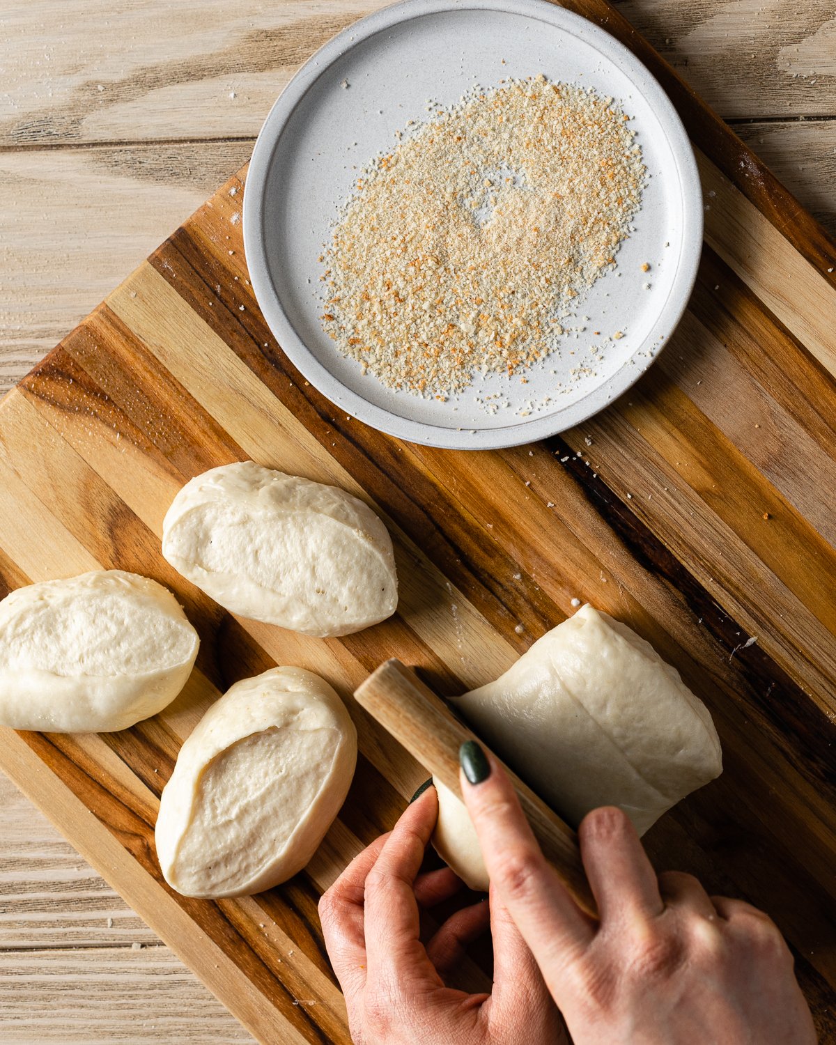 Dividing dough with a bench scraper