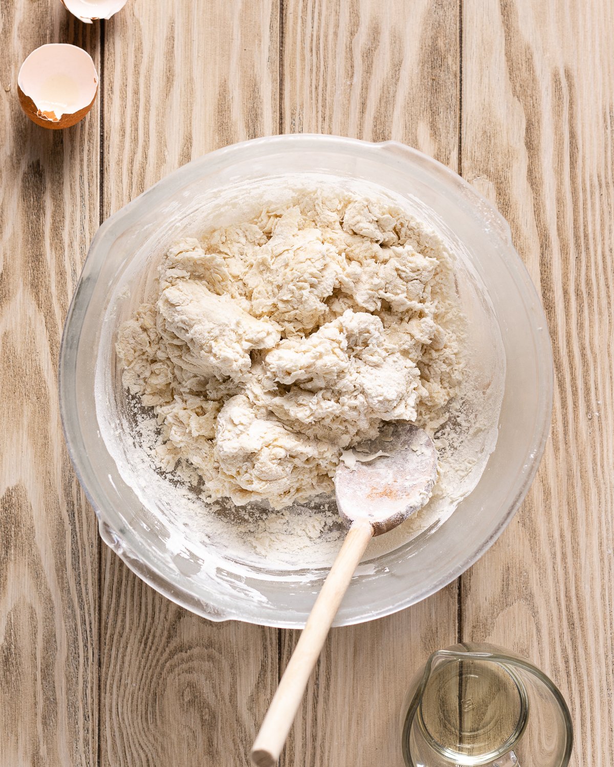 shaggy dough in a large mixing bowl