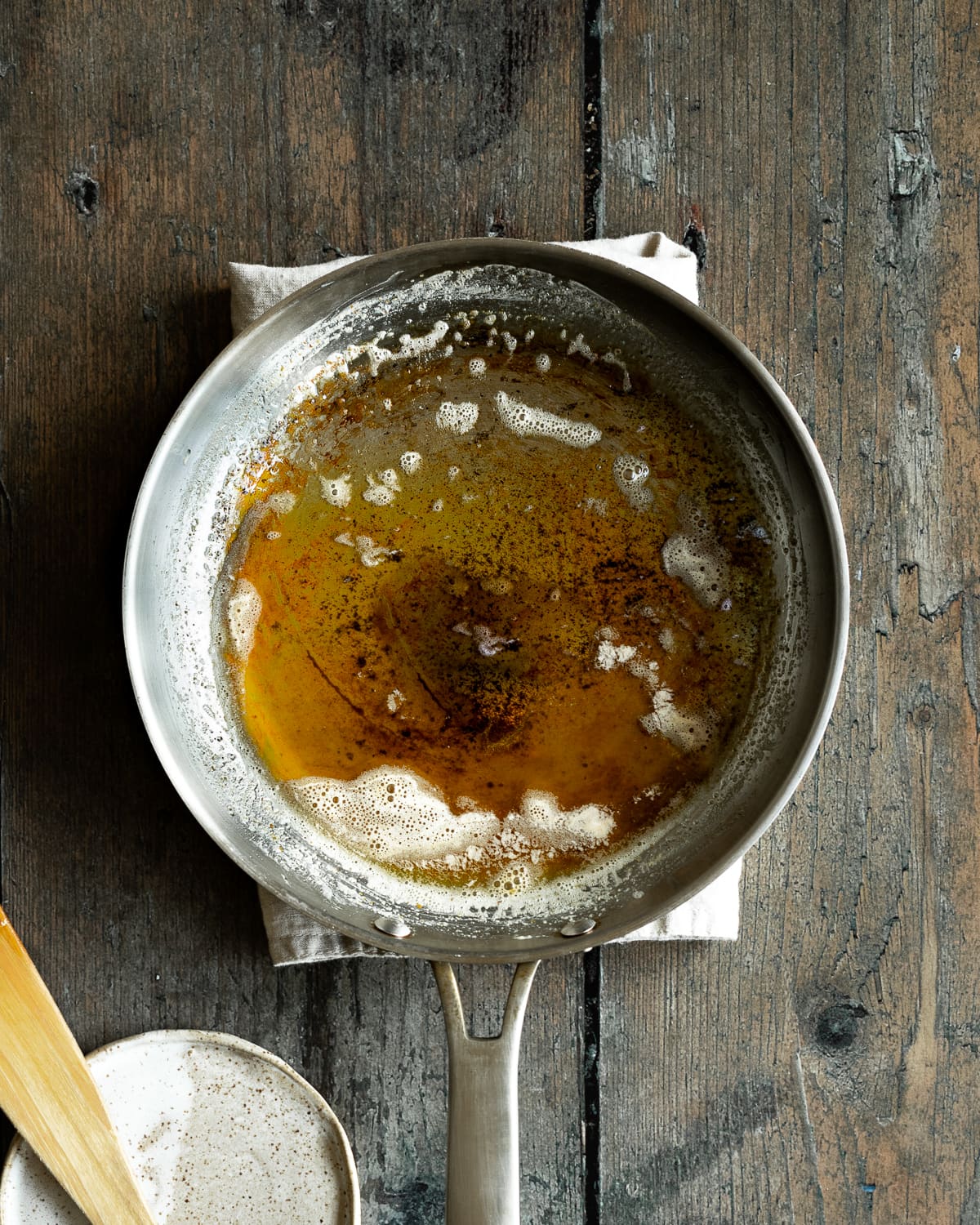 browned butter in a stainless steel skillet