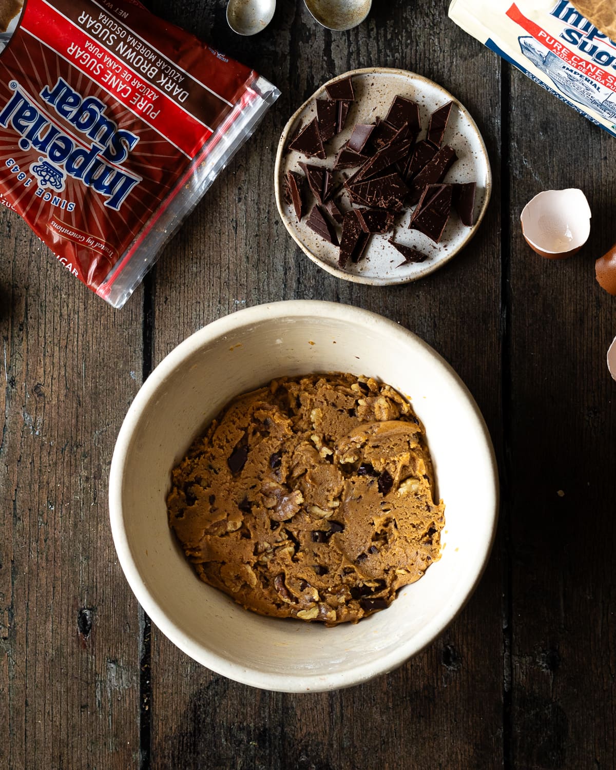 cookie dough in a white bowl.