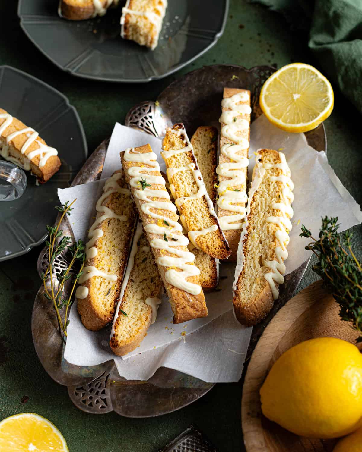 Biscotti on a silver platter. 